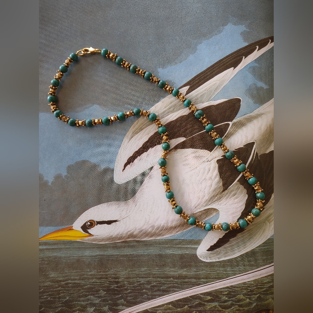 Metropolitan Museum Ceylon Turquoise and Gold Bead Necklace